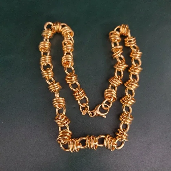 Gold Tone Loop Necklace Signed Bronze‎ Milor Italy Everyday Wear to Dressy - Picture 6 of 8